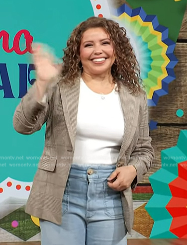 Justina Machado's plaid blazer on Access Hollywood
