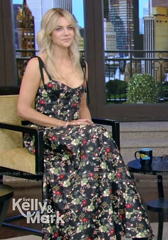 Kaitlin Olson's black floral print top and skirt on Live with Kelly and Mark