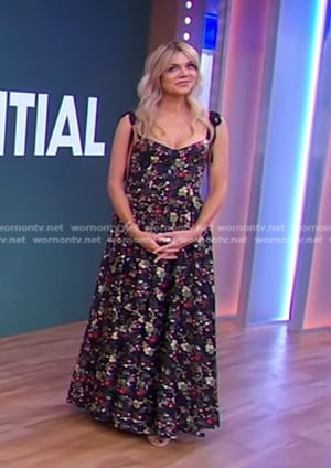 Kaitlin Olson's black floral top and maxi skirt on Good Morning America