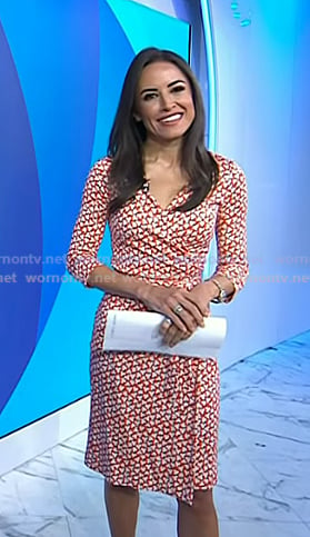 Kaylee's orange printed wrap dress on Today