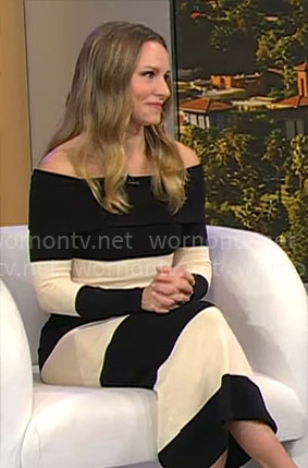 Kristen Bell's striped off-shoulder dress on CBS Mornings