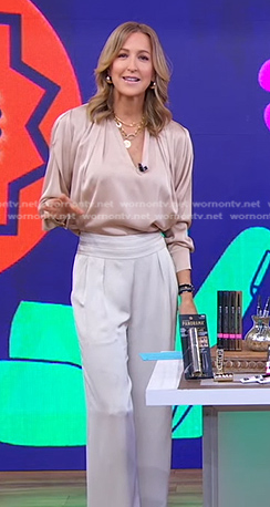 Lara's beige silk blouse and white pants on Good Morning America