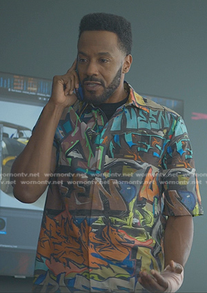 Lewis's graffiti print shirt on Reasonable Doubt