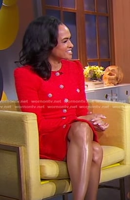 Linsey's red button front tweed dress on Good Morning America