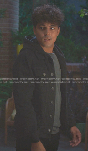 Lucas's black hooded denim jacket on Greys Anatomy
