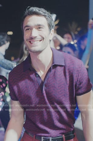 Marcello's red swirl print polo on Emily in Paris