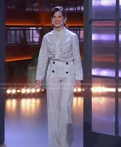Melanie Zanetti's circle print top and pants on The Kelly Clarkson Show