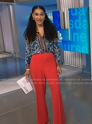 Morgan's blue floral print blouse and pants