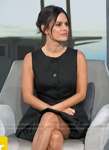 Rachel Bilson's black vest and mini skirt on Access Hollywood