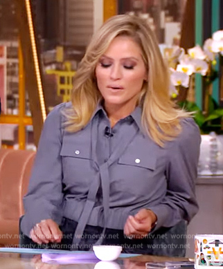 Sara's gray tie neck blouse on The View