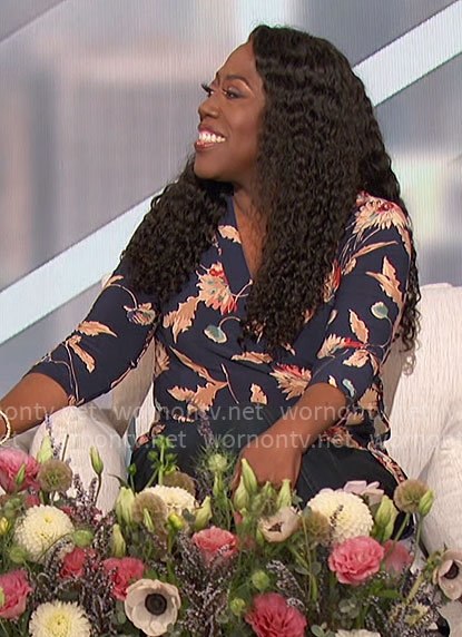 Sheryl's navy floral wrap top on The Talk
