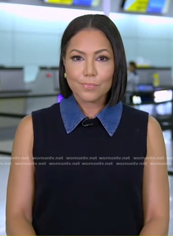 Stephanie's black denim-collar vest on Good Morning America