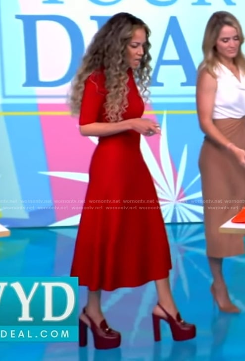 Sunny's red short sleeve midi dress on The View