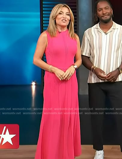 Kit's pink scalloped knit maxi dress on Access Hollywood