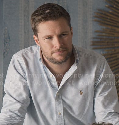 Thomas's blue striped button down shirt on The Perfect Couple