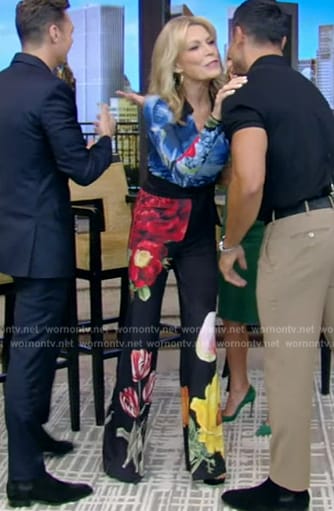 Vanna White's black floral print jumpsuit on Live with Kelly and Mark