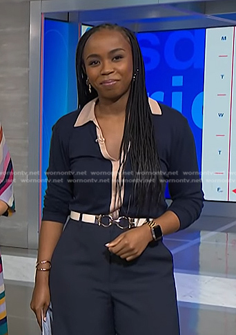 Zinhle's navy contrast polo on NBC News Daily