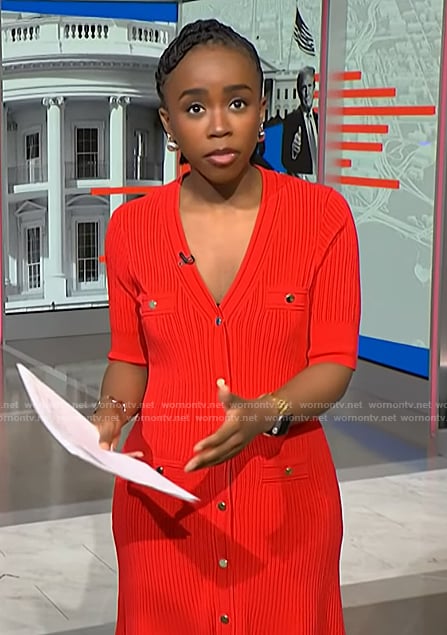 Zinhle's red ribbed button front dress on NBC News Daily