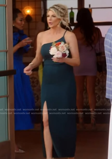 Alexis's teal one shoulder maxi dress on The Real Housewives of Orange County