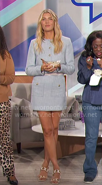 Amanda's light blue jacket and skirt set on The Talk
