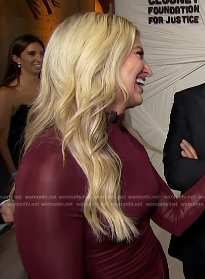 Ashley Bellman's burgundy sheer dress on E! News