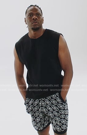 Cam's black printed shorts on All American Homecoming