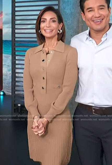 Courtney's beige ribbed polo dress on Access Hollywood