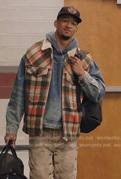 Damon's plaid vest and pants on All American Homecoming