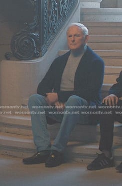 David's navy ribbed cardigan and loafers on American Horror Stories