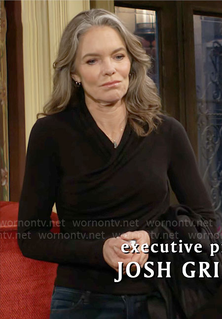 Diane's black cross-neck top on The Young and the Restless