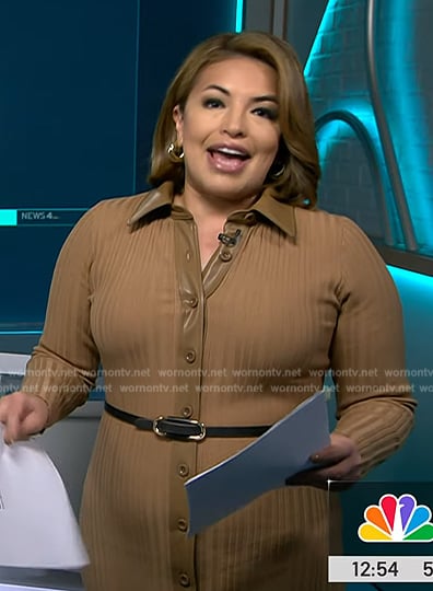 Gilma Avalos's brown leather trim dress on NBC News Daily