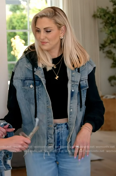 Gina's denim mixed media jacket on The Real Housewives of Orange County
