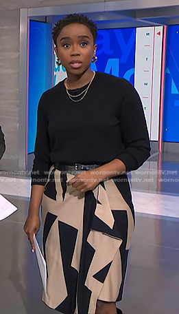 Zinhle's black and beige geometric skirt on NBC News Daily