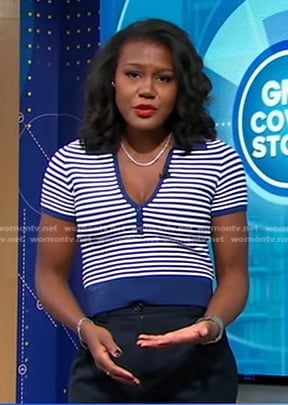 Janai's blue striped top on Good Morning America
