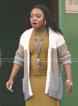 Janine's colorblock cardigan on Abbott Elementary