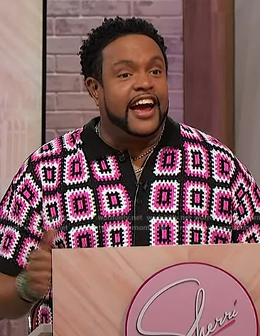 Jawn's crochet knit shirt on Sherri