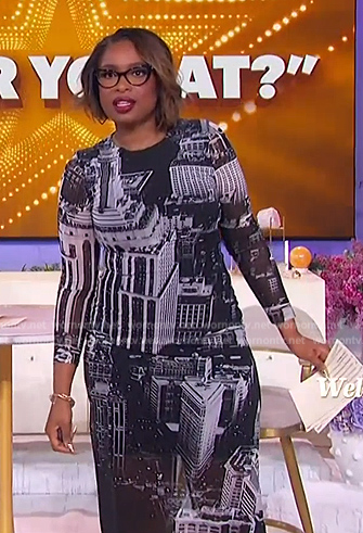 Jennifer's city print mesh dress on The Jennifer Hudson Show
