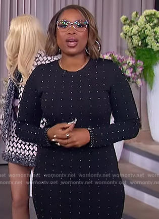 Jennifer's black polka dot print mesh dress on The Jennifer Hudson Show
