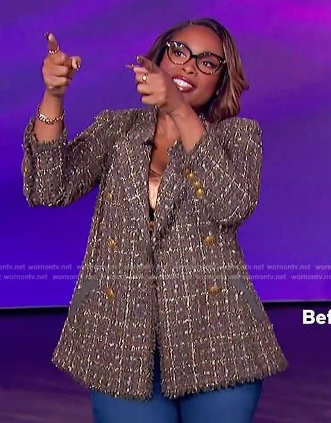 Jennifer's tweed double breasted blazer on The Jennifer Hudson Show
