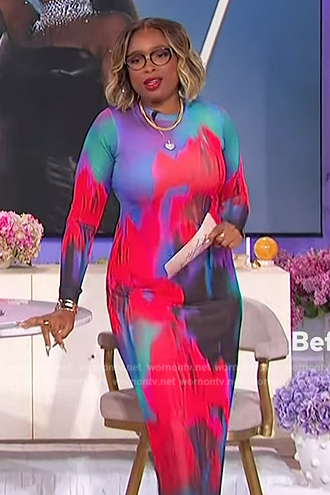 Jennifer's abstract print mesh dress on The Jennifer Hudson Show