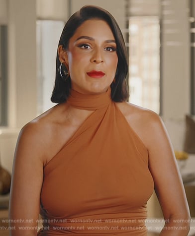 Jessel's brown mesh confessional dress on The Real Housewives of New York City