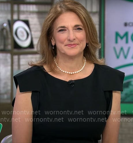 Jill Schlesinger's black dress with folded sleeves on CBS Mornings