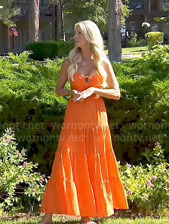 Joan's orange ring detail maxi dress on The Golden Bachelorette