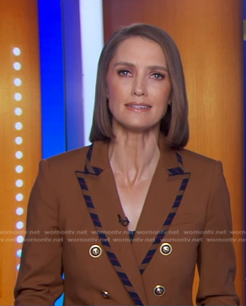 Kayna Whitworth's brown striped trim blazer on Good Morning America