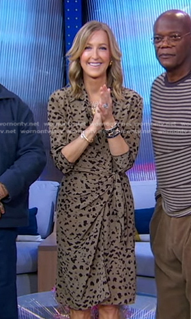Lara's beige leopard wrap dress on Good Morning America