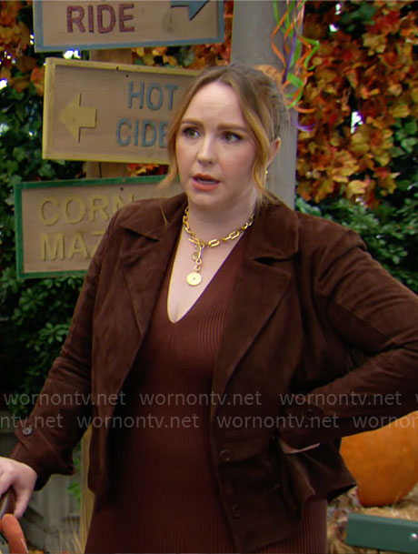 Mariah's brown suede jacket on The Young and the Restless