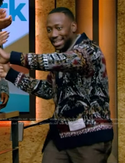 Lamorne Morris's jacquard cardigan on Live with Kelly and Mark