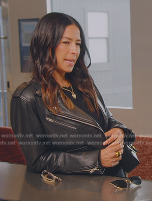 Rebecca's black leather moto jacket on The Real Housewives of New York City