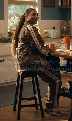 Robyn's brown printed track jacket and pants on The Equalizer