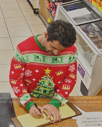 Rudy's ugly Christmas sweater on Only Murders in the Building